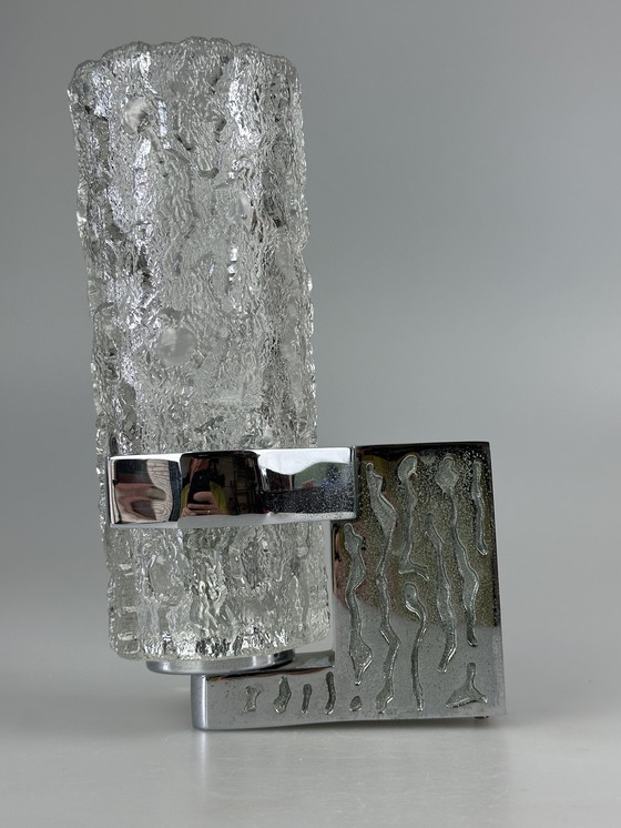 Image 1 of Applique des années 60 70 Applique en verre & chrome Brutalist Germany Design