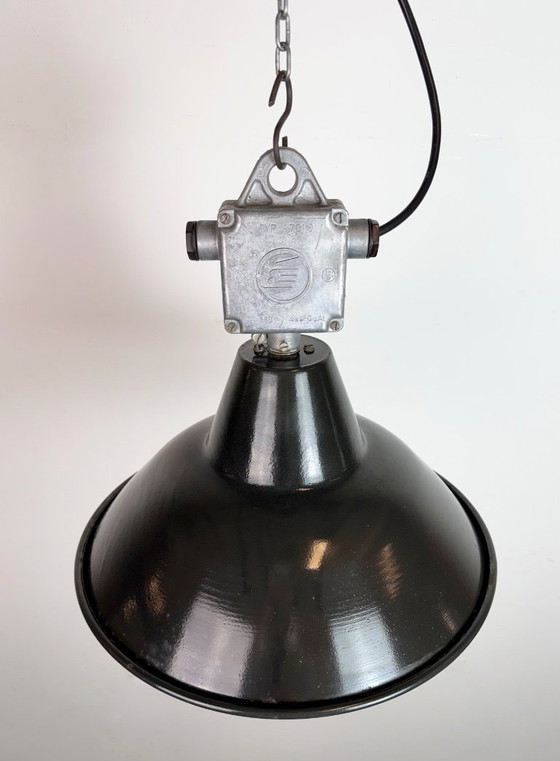 Image 1 of Set of 4 Industrial Black Enamel Pendant Lamps from Elektrosvit, 1960s