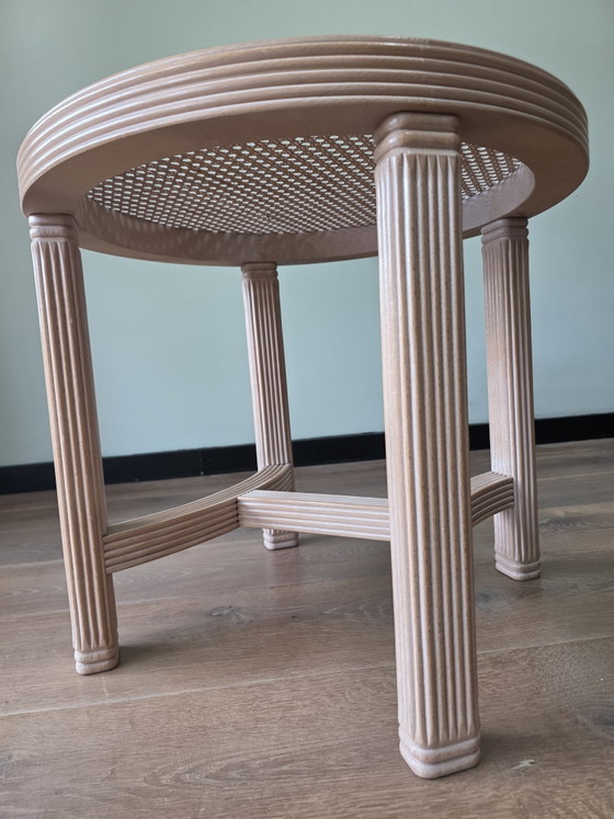 Image 1 of Tavolino vintage in stile Hollywood Regency | Struttura in legno | Cinghie e vetro | Anni '70/'80