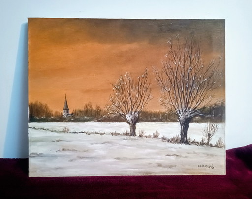 Small winter landscape on canvas 50 x 40 cm - Colson A, 1983