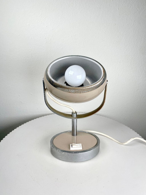 Vintage Space Age Table Lamp – Beige & Chrome Eyeball Retro Spotlight Lamp - 1960s / 1970s Design Lighting