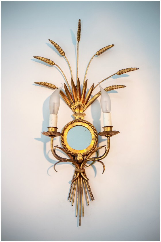 Superb pair of 1950s gilt metal Wall lights. (photo 4 of 8)