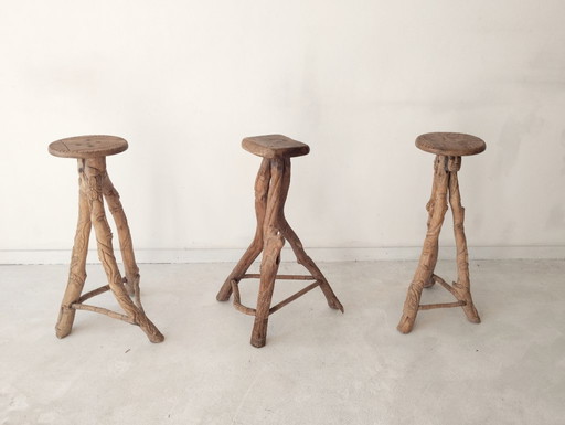 Ensemble de trois tabourets de bar Brutalist vintage, vers 1970