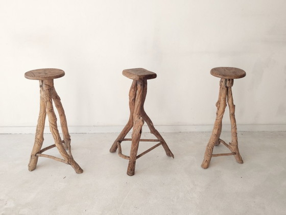 Image 1 of Satz von drei brutalistischen Barhockern, um 1970