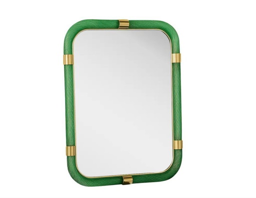 Rectangular "Torciglione" Wall Mirror Murano Glass in Barovier Style