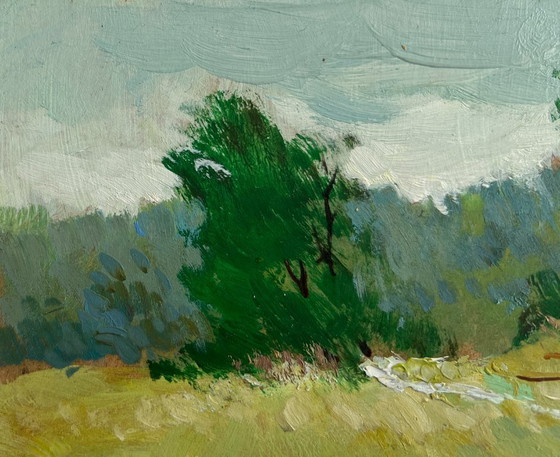 Image 1 of Original Oil Painting Summer Road Landscape Golden summer fields