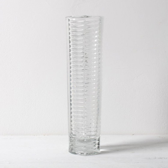 Image 1 of Mid-century Stylish Clear Pressed Glass Vintage Vase by Miloš Filip / Nemšová / Czech Republic / 1962