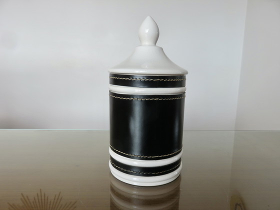 Image 1 of Pot à Tabac en Céramique et Skaï Noir, 1970