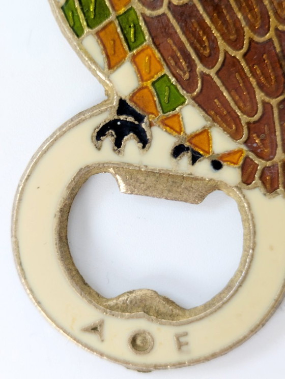 Image 1 of Apribottiglie greco vintage a forma di gufo in bronzo smaltato, anni '80