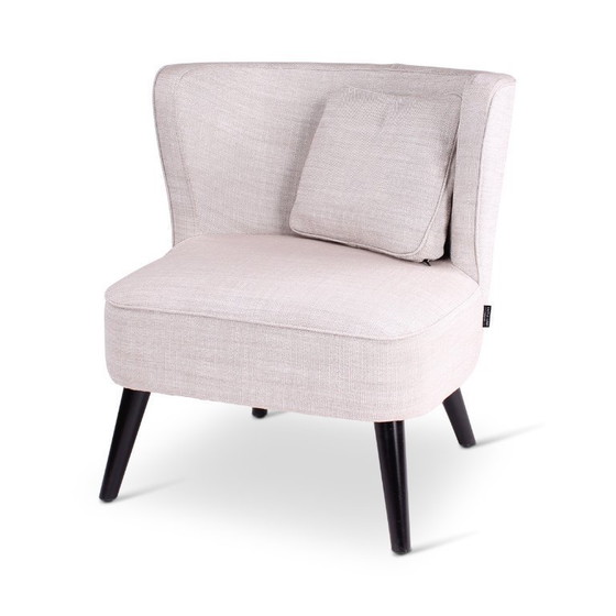 Image 1 of Lounge-Sessel mit beigefarbenem Stoffbezug und schwarzen Holzbeinen