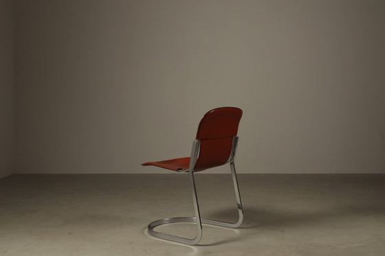 Image 1 of Set of six leather cantilever dining chairs by Willy Rizzo for Cidue, Italy 1970s