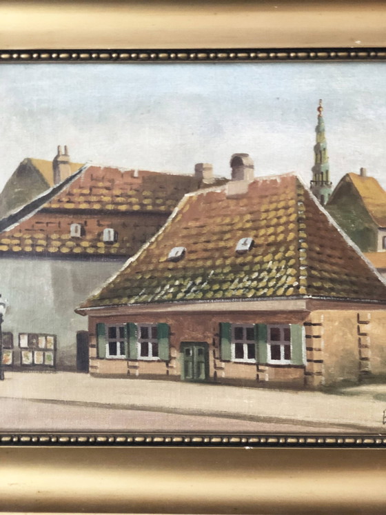 Image 1 of Grande peinture à l'huile originale d'époque représentant un cottage à la campagne, vers 1923