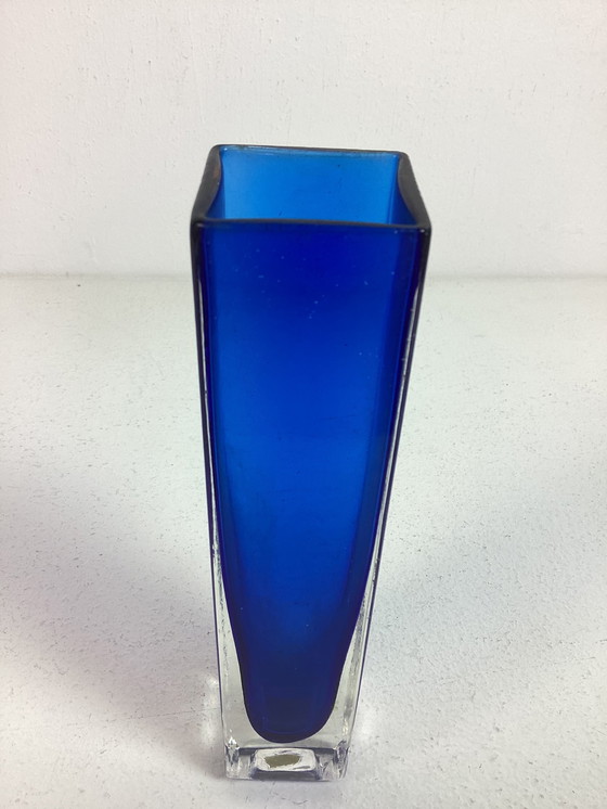 Image 1 of Vintage Murano block vase blue glass Italy