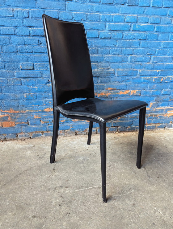 Image 1 of 6x vintage Italiaanse eetstoelen- zwart leer- Ciacci Kreaty 