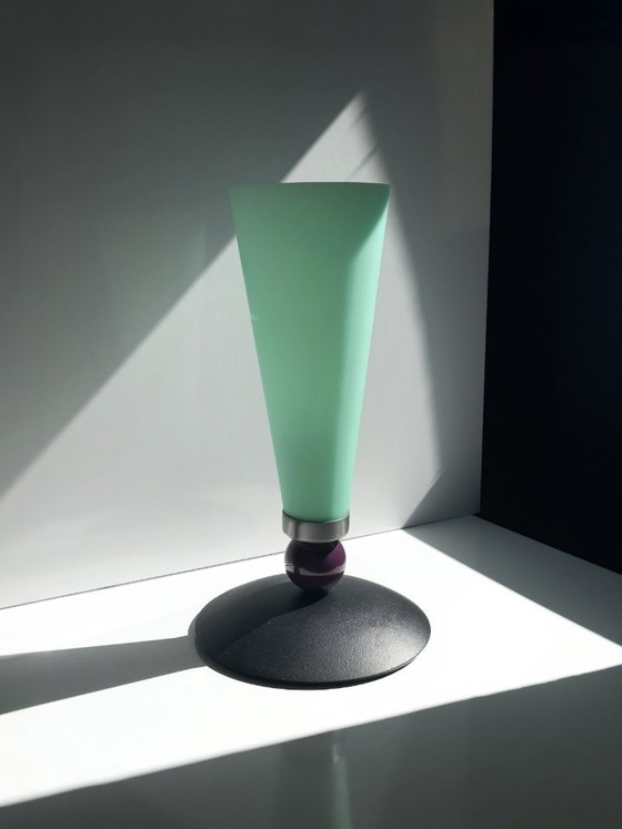 Image 1 of Vintage Postmodern Table Lamp Mint Green Glass Memphis Milano Lamp Casablanca Cocktail Style 80s 90s