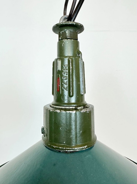 Image 1 of Industrial Petrol Enamel Military Pendant Lamp with Cast Aluminium Top, 1960s