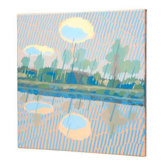 Image 1 of Schilderij "Klein wolkje", handgeschilderd uniek stuk, natuur, landschapsschilderij, lucht, acrylverf, 40x40 cm