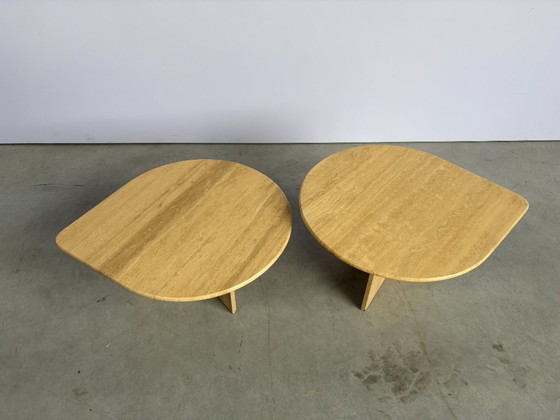 Pair of vintage travertine coffee tables or side tables, 1970s, Beige (photo 2 of 12)