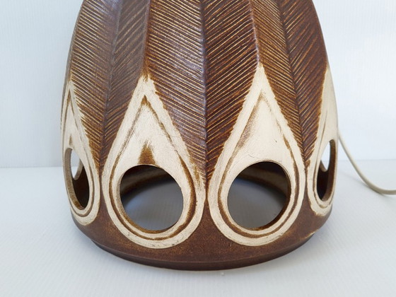 Image 1 of Vintage 1960s ceramic table or floor lamp with feather motif, West Germany, 1960s