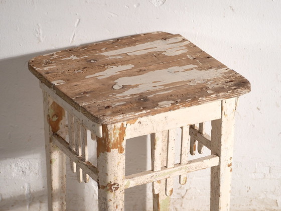 Antique Pine Wood Side Table, Central Europe, circa 1910, White, Rustic (photo 2 of 6)