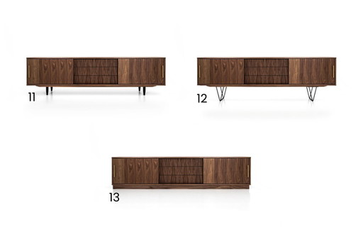 Notenhouten dressoir O-S02 schuifdeur en 3 laden 240