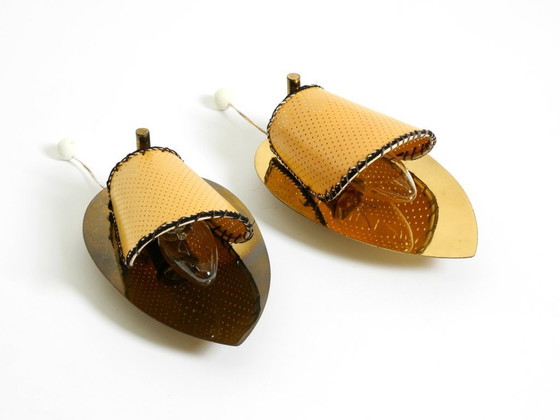 Image 1 of Deux ravissantes appliques murales originales en laiton de style Mid-Century Modern