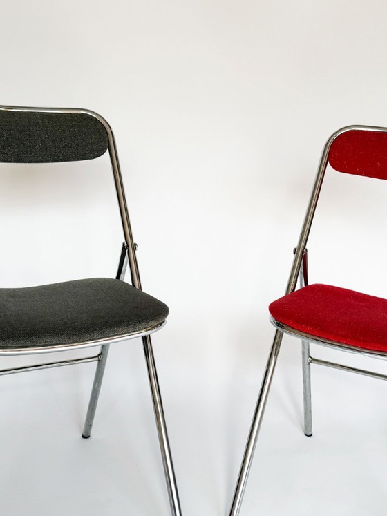 Image 1 of Vintage folding chairs in red & gray
