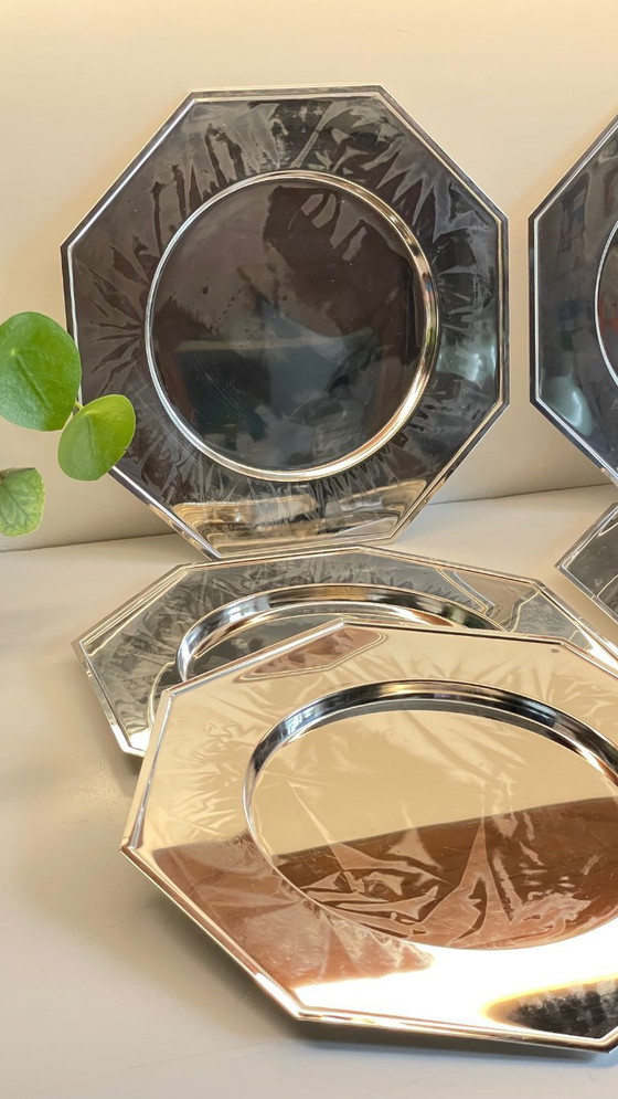 Image 1 of Set van 6 vintage zilveren metalen borden