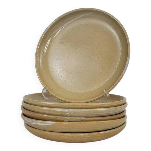 6 stoneware dinner plates, Auger Pottery