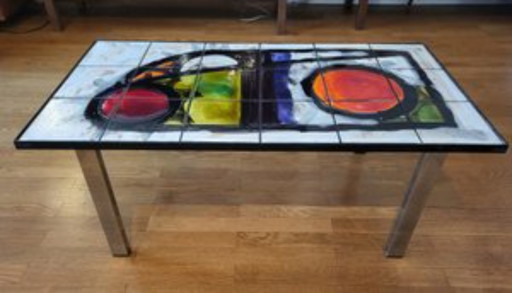 Juliette Belarti coffee table in Volcan lava and Belgium ceramics 1960