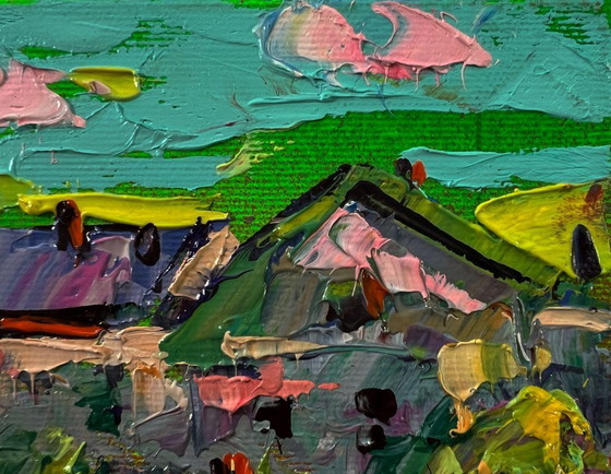 Originales Ölgemälde: Sommerlandschaft mit Dorfhäusern – Gemälde & Zeichnungen, Canvas (photo 4 of 8)