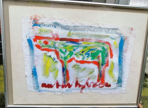 Anton Heyboer "Tier" Oil on Cotton Paper