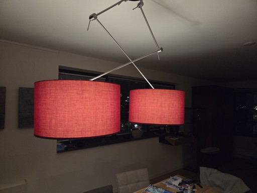Modern Ceiling Light with Two Red Fabric Shades – plafondlampen, Metal, Textile