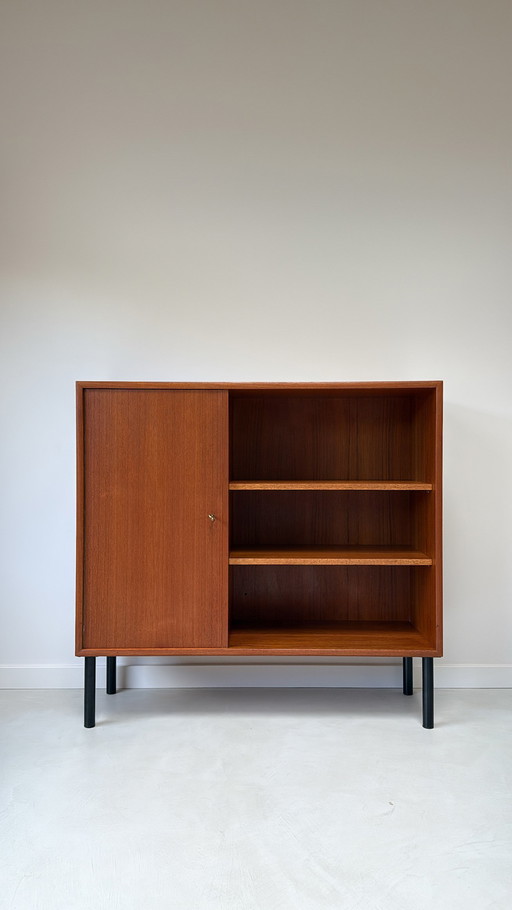Vintage wooden cabinet with shelves and 1 door