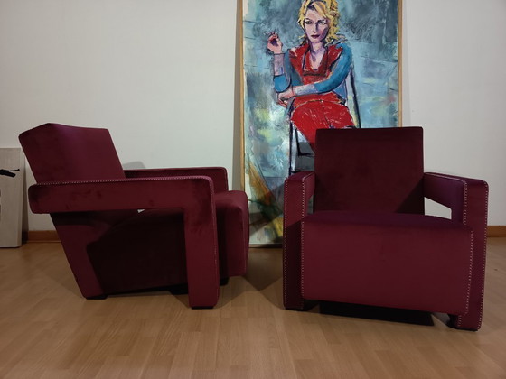Image 1 of CASSINA 2X Poltrone 637 UTRECHT  (NUOVE MAI USATE) in Velluto 13L Ortigia/Plum con Cuciture in filo Naturale a punta Cavallo