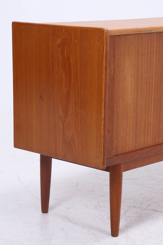 Image 1 of Vintage teak sideboard 60s | Mid - Century sideboard with drawers & slatted doors retro wood storage #08-22