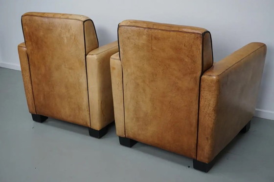 Image 1 of Vintage Nederlandse clubfauteuils van cognackleurig leer, set van 2