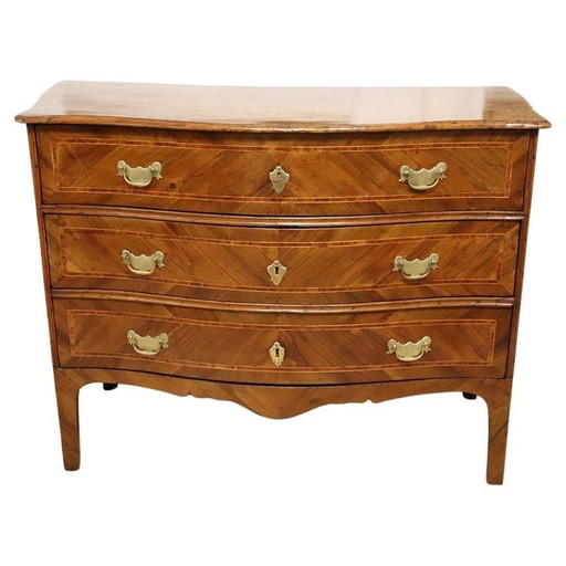 Antique Chest of Drawers in Fruitwood Inlay, Italy 18th Century, Restored