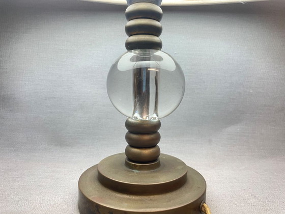 Vintage Hollywood Regency Inspired Brass Table Lamp With Silk Rum Lampshade – Textile (photo 10 of 12)