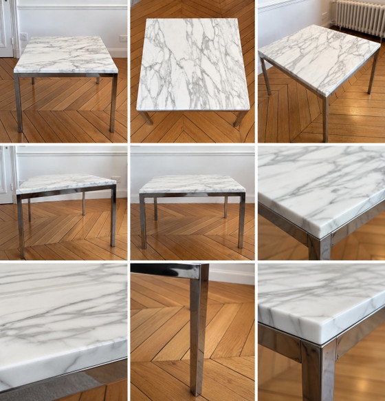 Set di 3 Tavolini da caffè Florence Knoll – Marmo Bianco Tipo Calacatta & Acciaio Cromato – 60 × 60 cm (photo 2 of 9)