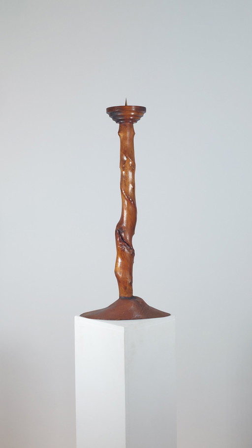 Chandelier vintage en bois torsadé avec support à bougie à plusieurs niveaux