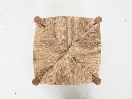 Image 1 of Vintage rotan en houten kruk, Frankrijk, jaren 60