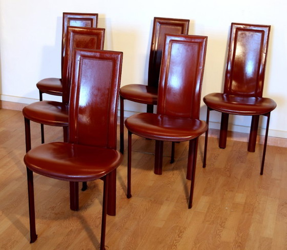 Image 1 of Ensemble de 6 chaises de salle à manger Lara de Giorgio Cattelan pour Cattelan Italia en cuir Bordeaux, Italie