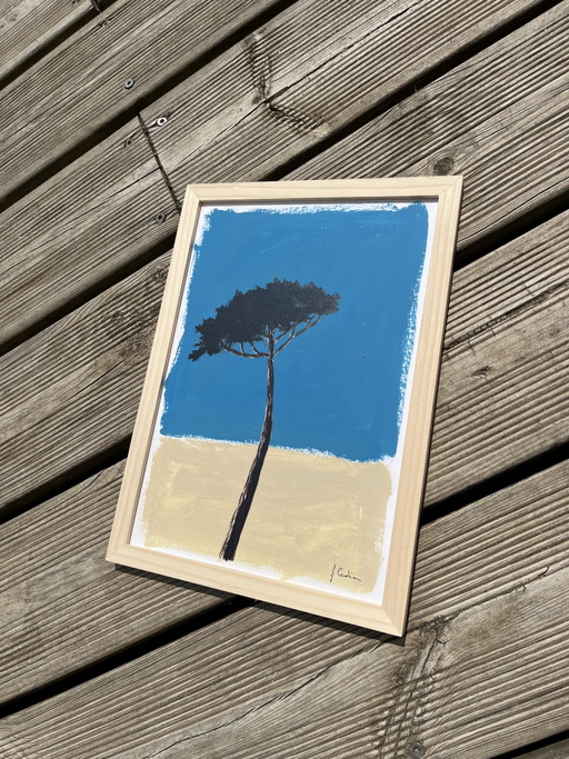 Acrylic and ink, umbrella pine, A4
