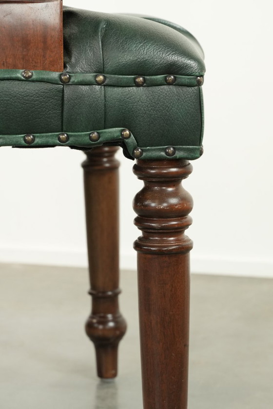 Image 1 of Silla de escritorio/silla auxiliar Chesterfield de piel de vaca con estampado de llamas verdes, estilo inglés.