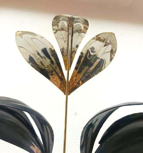 Image 1 of Wandlamp in zwart-gouden Hollywood Regency-bladvorm