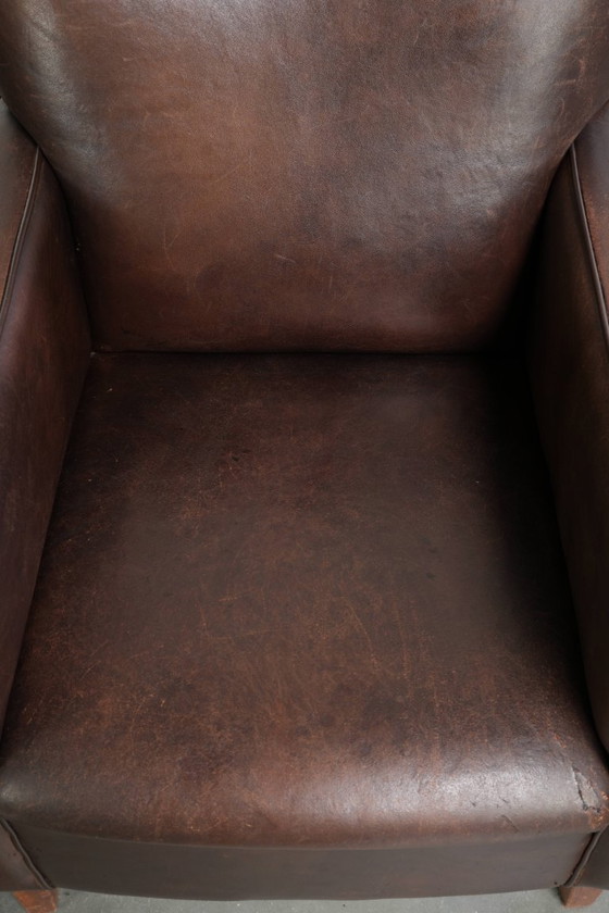 2x Poltrona Vintage Robusta in Pelle di Pecora in un Bel Colore Scuro con un Bel Design Inglese – Poltrone (photo 5 of 13)