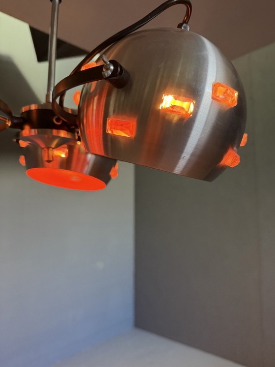 Image 1 of Eyeball Space Age Hanglamp Zilver En Oranje Vintage