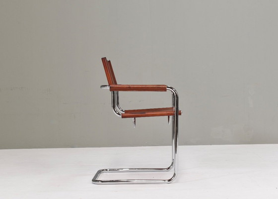 Image 1 of Chaise Mart Stam S34 en chrome et cuir selle par Fasem – années 1970