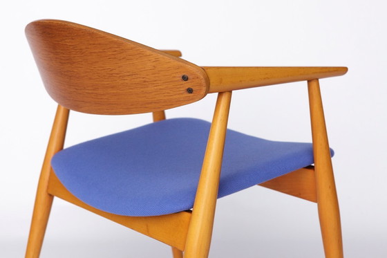 Image 1 of Poltrona vintage, design tedesco anni '60 - faggio e teak, rivestimento blu